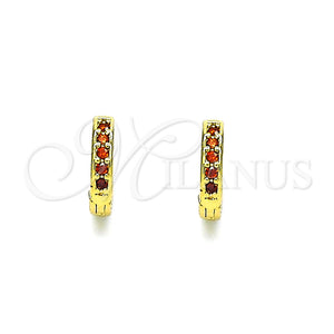 Gold Filled Hoop Earrings — Huggie Hoop with Garnet Micro Pave Polished 02. — main product view — SKU 148526 | Oro Laminado aretes de aro — Huggie Hoop with Garnet Micro Pave pulido 02. — SKU 148526