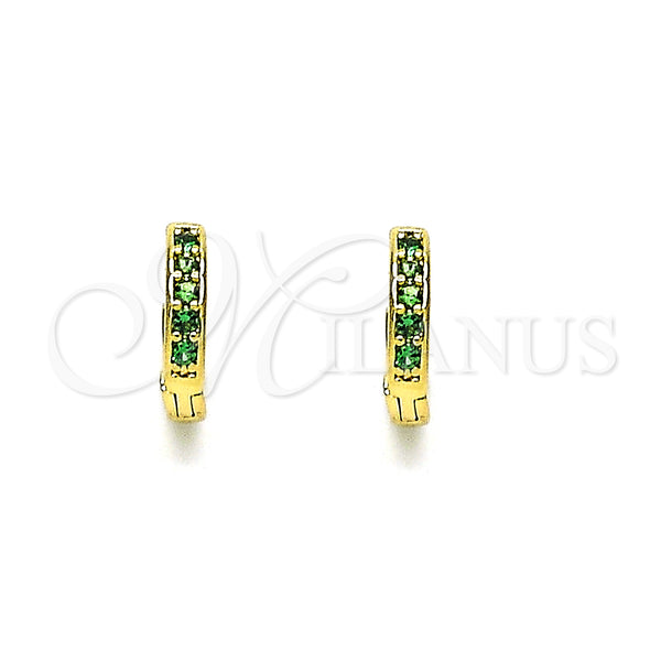 Gold Filled Hoop Earrings — Huggie Hoop with Green Micro Pave Polished 02. — main product view — SKU 148527 | Oro Laminado aretes de aro — Huggie Hoop with Green Micro Pave pulido 02. — SKU 148527