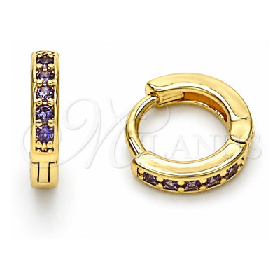 Oro Laminado Huggie Hoop, Gold Filled Style with Dark Amethyst Micro Pave, Polished, Golden Finish, 02.195.0105.4.10
