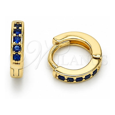 Oro Laminado Huggie Hoop, Gold Filled Style with Sapphire Blue Micro Pave, Polished, Golden Finish, 02.195.0105.6.10