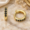 Oro Laminado Huggie Hoop, Gold Filled Style with Black Micro Pave, Polished, Golden Finish, 02.195.0105.7.10