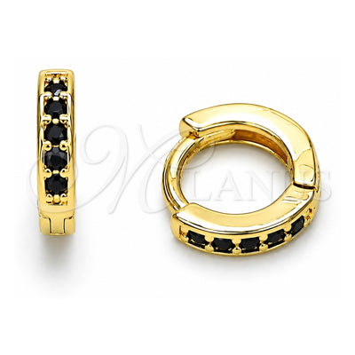 Oro Laminado Huggie Hoop, Gold Filled Style with Black Micro Pave, Polished, Golden Finish, 02.195.0105.7.10