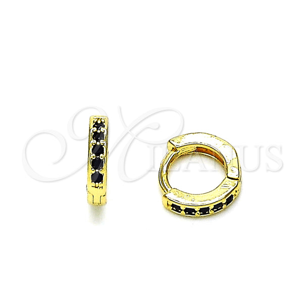 Gold Filled Hoop Earrings — Huggie Hoop with Black Micro Pave Polished 02. — main product view — SKU 148531 | Oro Laminado aretes de aro — Huggie Hoop with negro Micro Pave pulido 02. — SKU 148531
