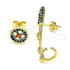 Oro Laminado Earcuff, Gold Filled Style Paperclip Design, with Multicolor Micro Pave and White Cubic Zirconia, Polished, Golden Finish, 02.210.0710