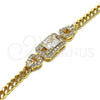 Oro Laminado Fancy Bracelet, Gold Filled Style Belt Buckle and Miami Cuban Design, with White Cubic Zirconia and White Micro Pave, Polished, Golden Finish, 03.283.0199.07 (140 Gauge, 05 MM Thickness, 8 Inches Length)
