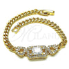 Oro Laminado Fancy Bracelet, Gold Filled Style Belt Buckle and Miami Cuban Design, with White Cubic Zirconia and White Micro Pave, Polished, Golden Finish, 03.283.0199.07 (140 Gauge, 05 MM Thickness, 8 Inches Length)