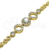 Oro Laminado Fancy Bracelet, Gold Filled Style Cluster Design, with White Cubic Zirconia and White Micro Pave, Polished, Golden Finish, 03.283.0200.07 (05 MM Thickness, 7 Inches Length)
