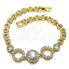 Oro Laminado Fancy Bracelet, Gold Filled Style Cluster Design, with White Cubic Zirconia and White Micro Pave, Polished, Golden Finish, 03.283.0200.07 (05 MM Thickness, 7 Inches Length)