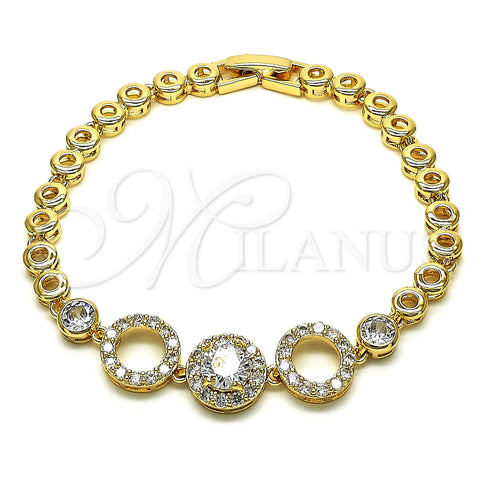 Oro Laminado Fancy Bracelet, Gold Filled Style Cluster Design, with White Cubic Zirconia and White Micro Pave, Polished, Golden Finish, 03.283.0200.07 (05 MM Thickness, 7 Inches Length)