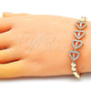 Oro Laminado Fancy Bracelet, Gold Filled Style Heart and Baguette Design, with White Cubic Zirconia and White Micro Pave, Polished, Golden Finish, 03.283.0203.07 (06 MM Thickness, 7 Inches Length)