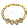 Oro Laminado Fancy Bracelet, Gold Filled Style Heart and Baguette Design, with White Cubic Zirconia and White Micro Pave, Polished, Golden Finish, 03.283.0203.07 (06 MM Thickness, 7 Inches Length)