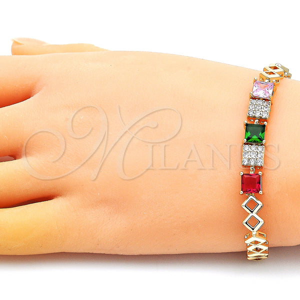 Gold Filled Bracelet — Fancy Bracelet with Multicolor Cubic Zirconia and White — alternate product view — SKU 148549 | Oro Laminado brazalete — elegante Bracelet with Multicolor Cubic Zirconia and blanco — SKU 148549