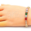 Oro Laminado Fancy Bracelet, Gold Filled Style with Multicolor Cubic Zirconia and White Micro Pave, Polished, Golden Finish, 03.283.0210.07 (07 MM Thickness, 7 Inches Length)