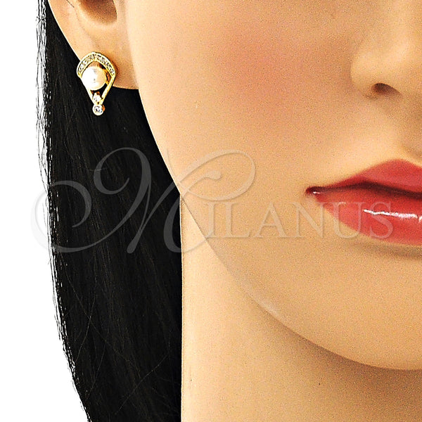 Gold Filled Ring — Stud Earring with Ivory Pearl and White Micro — alternate product view — SKU 148564 | Oro Laminado anillo — Stud Earring with Ivory Pearl and blanco Micro — SKU 148564