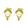 Oro Laminado Stud Earring, Gold Filled Style with Ivory Pearl and White Micro Pave, Polished, Golden Finish, 02.156.0654