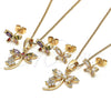 Oro Laminado Earring and Pendant Adult Set, Gold Filled Style Dragon-Fly and Flower Design, with White Cubic Zirconia, Polished, Golden Finish, 10.210.0160