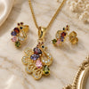 Oro Laminado Earring and Pendant Adult Set, Gold Filled Style Peacock Design, with Multicolor Cubic Zirconia, Polished, Golden Finish, 10.210.0161.1