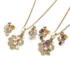 Oro Laminado Earring and Pendant Adult Set, Gold Filled Style Peacock Design, with Multicolor Cubic Zirconia, Polished, Golden Finish, 10.210.0161.1