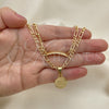 Oro Laminado Necklace and Bracelet, Gold Filled Style Money Sign and Figaro Design, Polished, Golden Finish, 06.63.0258