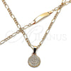Oro Laminado Necklace and Bracelet, Gold Filled Style Money Sign and Figaro Design, Polished, Golden Finish, 06.63.0258