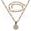 Oro Laminado Necklace and Bracelet, Gold Filled Style Money Sign and Figaro Design, Polished, Golden Finish, 06.63.0258