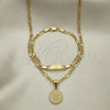 Oro Laminado Necklace and Bracelet, Gold Filled Style Money Sign and Figaro Design, Polished, Golden Finish, 06.63.0258