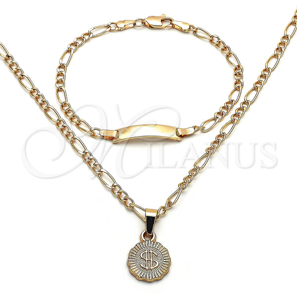 Gold Filled Bracelet — Necklace and Bracelet Money Sign and Figaro Design — main product view — SKU 148574 | Oro Laminado brazalete — Necklace and Bracelet Money Sign and Figaro diseño — SKU 148574
