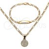Oro Laminado Necklace and Bracelet, Gold Filled Style Money Sign and Figaro Design, Polished, Golden Finish, 06.63.0258