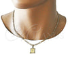 Oro Laminado Necklace and Bracelet, Gold Filled Style Cross and Figaro Design, Polished, Golden Finish, 06.63.0259