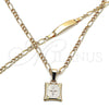 Oro Laminado Necklace and Bracelet, Gold Filled Style Cross and Figaro Design, Polished, Golden Finish, 06.63.0259