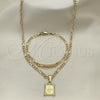 Oro Laminado Necklace and Bracelet, Gold Filled Style Cross and Figaro Design, Polished, Golden Finish, 06.63.0259