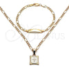 Oro Laminado Necklace and Bracelet, Gold Filled Style Cross and Figaro Design, Polished, Golden Finish, 06.63.0259