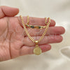 Oro Laminado Necklace and Bracelet, Gold Filled Style Money Sign Design, Polished, Golden Finish, 06.63.0263