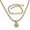 Oro Laminado Necklace and Bracelet, Gold Filled Style Money Sign Design, Polished, Golden Finish, 06.63.0263