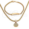 Oro Laminado Necklace and Bracelet, Gold Filled Style Money Sign Design, Polished, Golden Finish, 06.63.0263