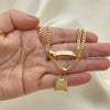 Oro Laminado Necklace and Bracelet, Gold Filled Style Cross and Miami Cuban Design, Polished, Golden Finish, 06.63.0264