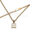 Oro Laminado Necklace and Bracelet, Gold Filled Style Cross and Miami Cuban Design, Polished, Golden Finish, 06.63.0264
