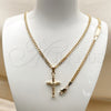 Oro Laminado Necklace and Bracelet, Gold Filled Style Crucifix and Miami Cuban Design, Polished, Golden Finish, 06.63.0265