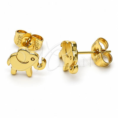 Oro Laminado Stud Earring, Gold Filled Style Elephant Design, Polished, Golden Finish, 02.213.0401