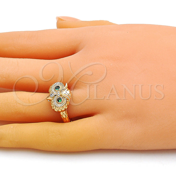 Gold Filled Ring — Multi Stone Ring Owl Design with Green and — alternate product view — SKU 148585 | Oro Laminado anillo — Multi Stone Ring Owl diseño with Green and — SKU 148585