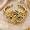 Oro Laminado Multi Stone Ring, Gold Filled Style Owl Design, with Green and White Cubic Zirconia, Polished, Golden Finish, 01.213.0030 (One size fits all)