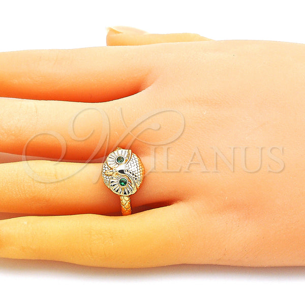 Gold Filled Ring — Multi Stone Ring Owl Design with Green Cubic — alternate product view — SKU 148586 | Oro Laminado anillo — Multi Stone Ring Owl diseño with Green Cubic — SKU 148586
