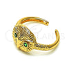 Oro Laminado Multi Stone Ring, Gold Filled Style Owl Design, with Green Cubic Zirconia, Polished, Golden Finish, 01.213.0031 (One size fits all)