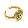 Oro Laminado Multi Stone Ring, Gold Filled Style Owl Design, with Green Cubic Zirconia, Polished, Golden Finish, 01.213.0031 (One size fits all)
