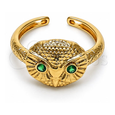 Oro Laminado Multi Stone Ring, Gold Filled Style Owl Design, with Green Cubic Zirconia, Polished, Golden Finish, 01.213.0031 (One size fits all)