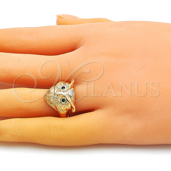 Gold Filled Ring — Multi Stone Ring Owl Design with Green Cubic — alternate product view — SKU 148587 | Oro Laminado anillo — Multi Stone Ring Owl diseño with Green Cubic — SKU 148587