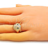 Oro Laminado Multi Stone Ring, Gold Filled Style Owl Design, with Green Cubic Zirconia, Polished, Golden Finish, 01.213.0032 (One size fits all)