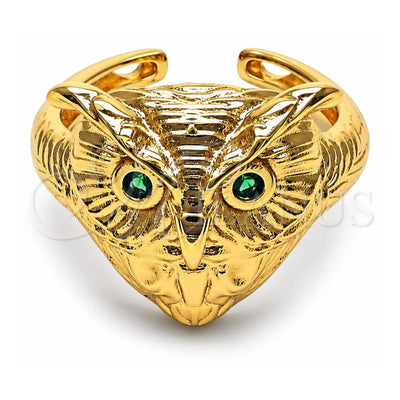 Oro Laminado Multi Stone Ring, Gold Filled Style Owl Design, with Green Cubic Zirconia, Polished, Golden Finish, 01.213.0032 (One size fits all)