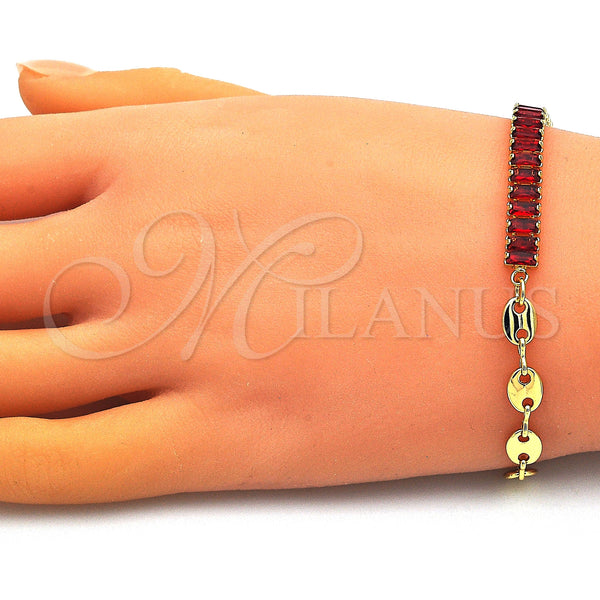 Gold Filled Bracelet — Fancy Bracelet Puff Mariner and Baguette Design with — alternate product view — SKU 148589 | Oro Laminado brazalete — elegante Bracelet Puff Mariner and Baguette diseño with — SKU 148589