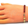 Oro Laminado Fancy Bracelet, Gold Filled Style Puff Mariner and Baguette Design, with Garnet Cubic Zirconia, Polished, Golden Finish, 03.341.0168.2.07 (05 MM Thickness, 7 Inches Length)